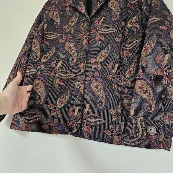 Vtg CJ Banks Tapestry Jacket Womens 1X Paisley Wearable Art Lined Button Up - Picture 4 of 8